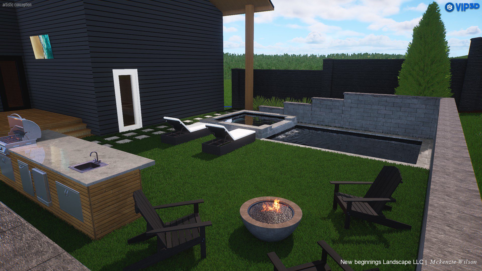 3D Rendering of backyard pool area in Nashville
