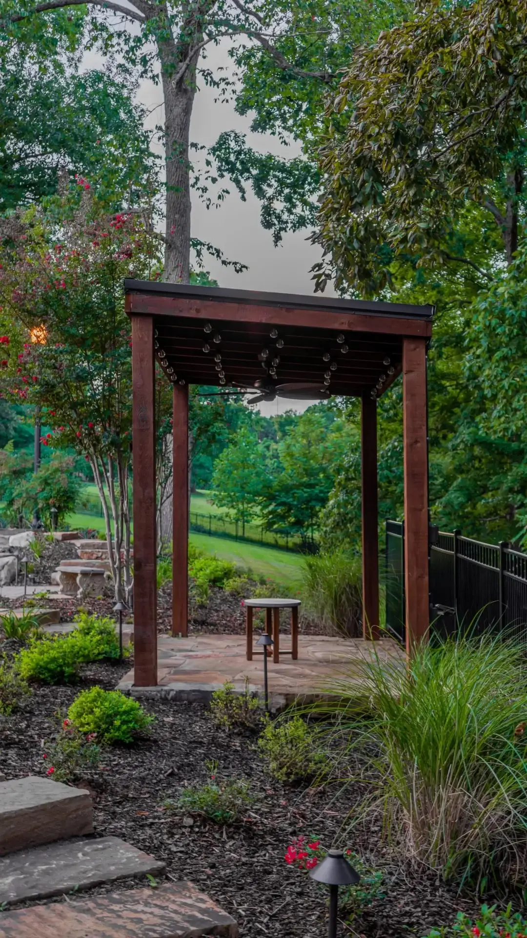 Outdoor space with lush garden